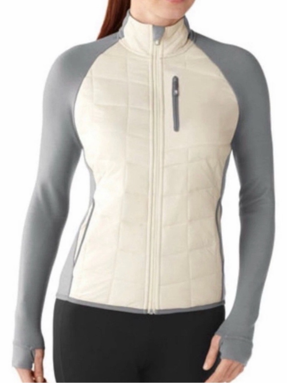 Smartwool Two-Tone Quilted Puffer Jacket in Cream & Gray